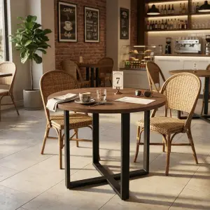 Meja Cafe Bulat Top Kayu Kaki Besi Silang [4]