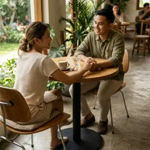 Meja Cafe Bulat Top Kayu Solid Kaki Besi [5]