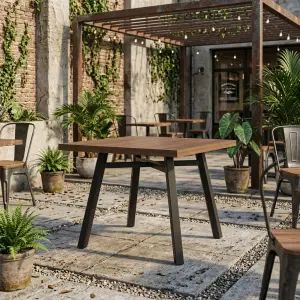 Meja Cafe Industrial Top Kayu Kaki Besi A-Frame