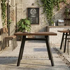 Meja Cafe Industrial Top Kayu Kaki Besi A-Frame [3]