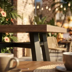 Meja Cafe Industrial Top Kayu Kaki Besi A-Frame [5]