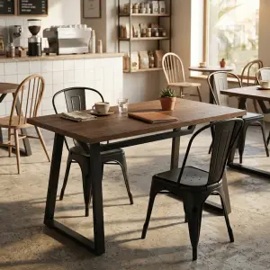 Meja Cafe Industrial Top Kayu Kaki Besi Trapesium [3]