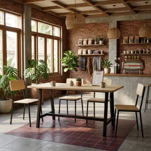 Meja Cafe Kaki A-Frame Besi Hitam Top Plywood [2]