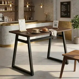 Meja Cafe Kaki Trapesium Metal Top Kayu Industrial [2]
