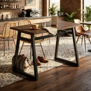Meja Cafe Kaki Trapesium Metal Top Kayu Industrial [3]