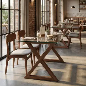 Meja Cafe Kaki X Kayu Top Kaca Transparan [2]