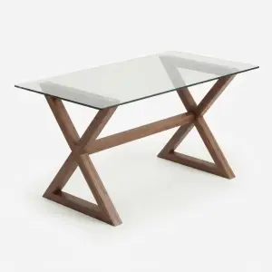 Meja Cafe Kaki X Kayu Top Kaca Transparan [4]