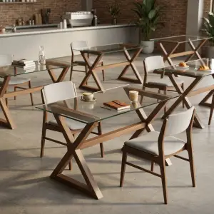 Meja Cafe Kaki X Kayu Top Kaca Transparan [5]