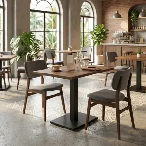 Meja Cafe Kayu Top Kaki Besi Single Pedestal [4]