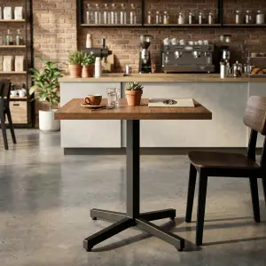 Meja Cafe Kayu Top Panel Kaki Besi X-Base