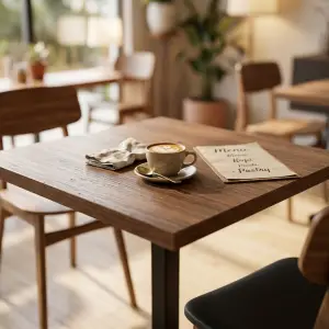 Meja Cafe Kayu Top Panel Kaki Besi X-Base [2]