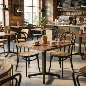 Meja Cafe Kayu Top Panel Kaki Besi X-Base [4]
