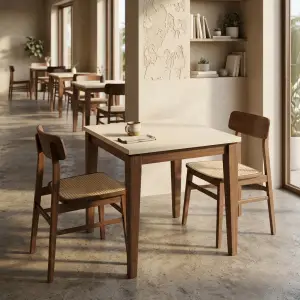 Meja Cafe Kayu Top Putih Scandinavian