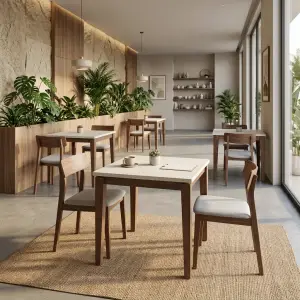 Meja Cafe Kayu Top Putih Scandinavian [3]