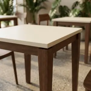 Meja Cafe Kayu Top Putih Scandinavian [5]