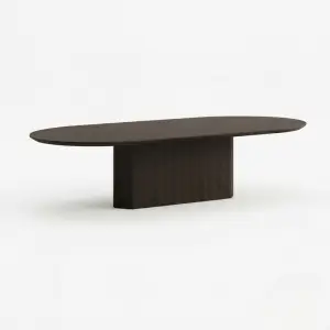 Meja Cafe Oval Top Pedestal Base Kayu Dark Walnut