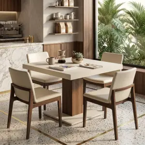 Meja Cafe Pedestal Top Microcement Kaki Kayu Solid [4]