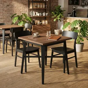 Meja Cafe Persegi Top Kayu Rangka Besi Hitam