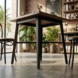 Meja Cafe Persegi Top Kayu Rangka Besi Hitam [2]
