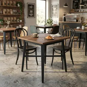 Meja Cafe Persegi Top Kayu Rangka Besi Hitam [4]