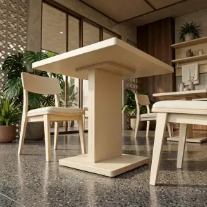 Meja Cafe Plywood Single Pedestal [5]