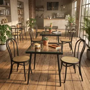 Meja Cafe Rangka Besi Kaki Lancip Top Kaca Bening [4]