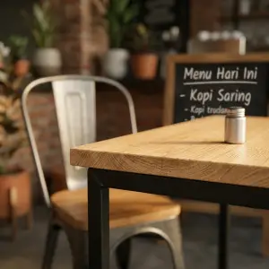 Meja Cafe Rangka Besi Top Kayu [5]