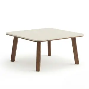 Meja Cafe Skandinavian Top HPL Kaki Kayu Walnut
