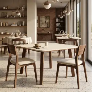 Meja Cafe Skandinavian Top HPL Kaki Kayu Walnut [2]