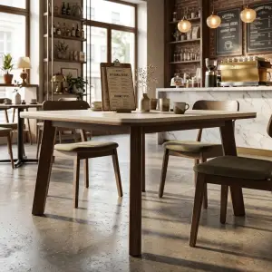 Meja Cafe Skandinavian Top HPL Kaki Kayu Walnut [4]