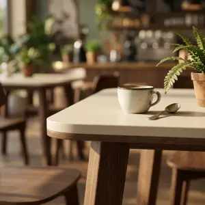 Meja Cafe Skandinavian Top HPL Kaki Kayu Walnut [6]