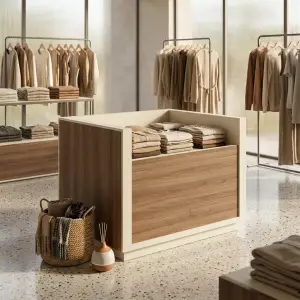 Meja Display Island Open Top Kombinasi Kayu dan HPL [5]