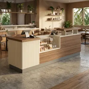 Meja Kasir Cafe Fluted Panel dengan Etalase Display [4]