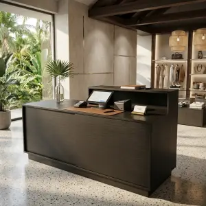 Meja Kasir Dua Level Woodgrain Hitam [3]