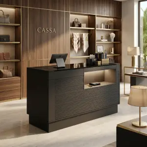 Meja Kasir Fluted Panel dengan Niche Display Berlampu [3]