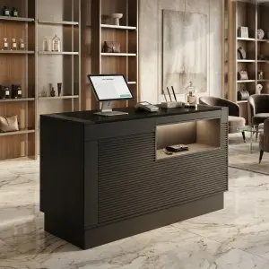 Meja Kasir Fluted Panel dengan Niche Display Berlampu [4]