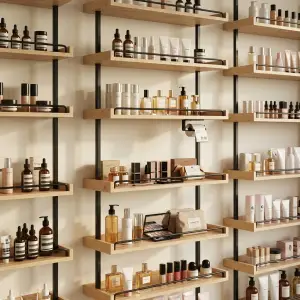 Rak Display Dinding Kayu Besi untuk Toko Kosmetik dan Retail [4]