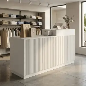 Meja Kasir Fluted Panel Minimalis