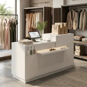 Meja Kasir Fluted Panel Minimalis