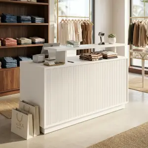 Meja Kasir Fluted Panel Minimalis Dua Level [4]