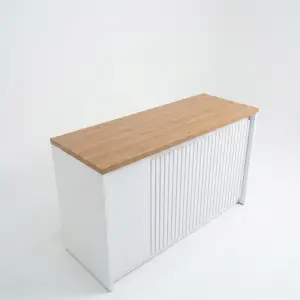 Meja Kasir Fluted Panel Top Kayu