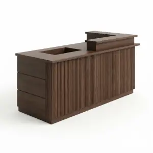 Meja Kasir Fluted Panel Walnut Top Hitam [5]