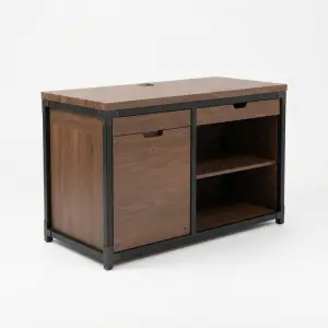 Meja Kasir Industrial Kayu Walnut Rangka Besi