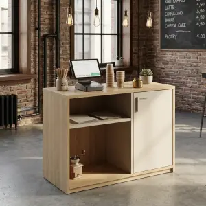 Meja Kasir Kayu Oak dengan Rak Terbuka dan Pintu Lemari [2]