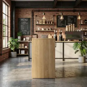 Meja Kasir Kayu Oak dengan Rak Terbuka dan Pintu Lemari [3]