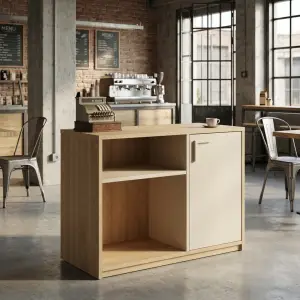 Meja Kasir Kayu Oak dengan Rak Terbuka dan Pintu Lemari [4]