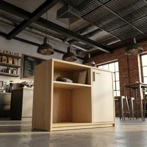 Meja Kasir Kayu Oak dengan Rak Terbuka dan Pintu Lemari [5]
