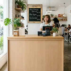Meja Kasir Kayu Oak Minimalis