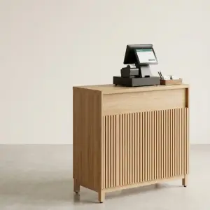 Meja Kasir Kayu Slat Panel Minimalis [3]