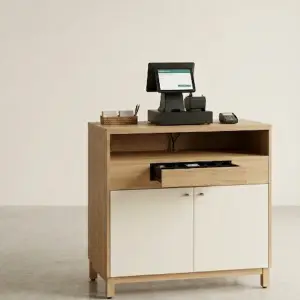 Meja Kasir Kayu Slat Panel Minimalis [4]
